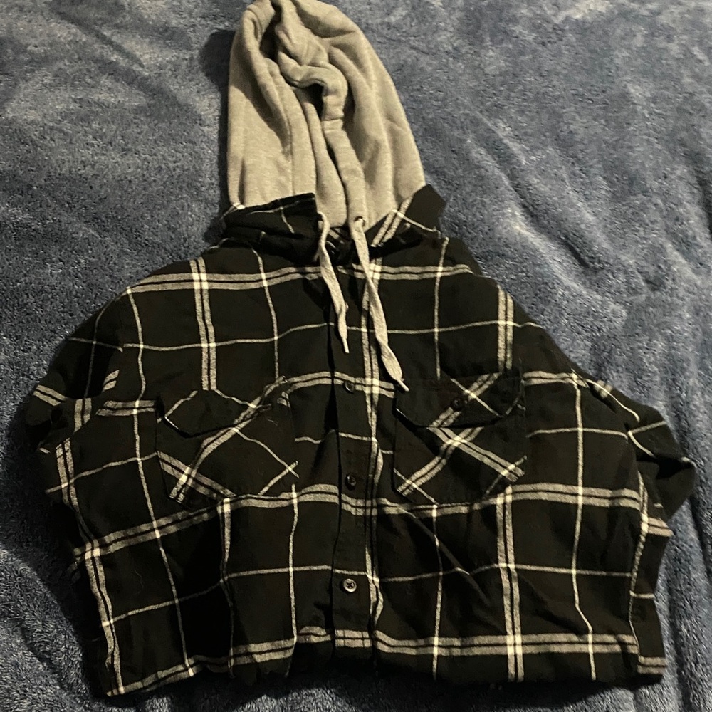 Black and Gray Plaid Hoodie Shirt
